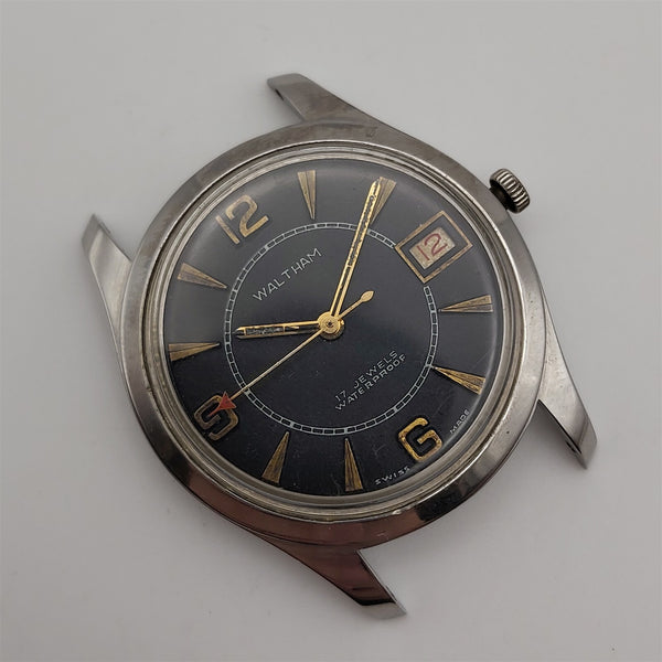 PROJECT FIX WALTHAM GMT ROUND SS POLISHED MANUAL WIND DATE EU SHIP WATCH 9924