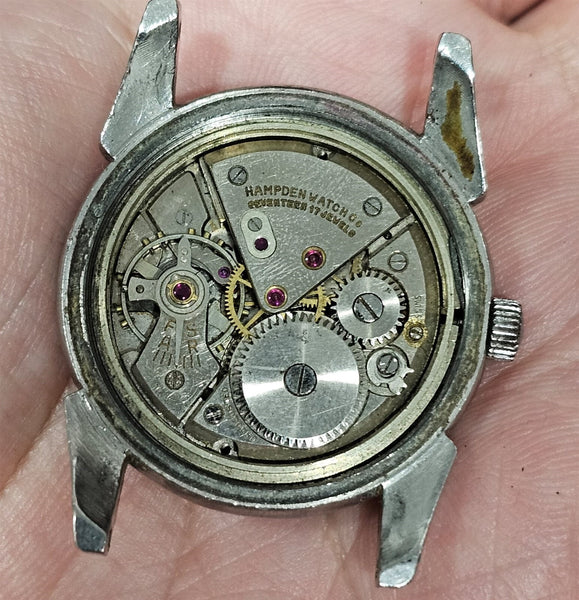 PROJECT FIX HAMPDEN WATCH CO. ROUND SS MANUAL WIND BOYSIZE EU SHIP WATCH 10039