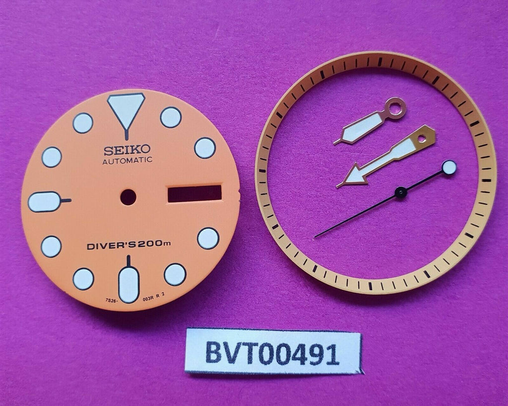 NEW SEIKO ORANGE DIAL HANDS MINUTE TRACK SET SEIKO 7S26 0020 SKX007 WATCH BVT491