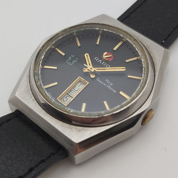 PROJECT TO FIX RADO GREEN HORSE FACETED CASE DAY DATE EU SHIP MENS SS WATCH