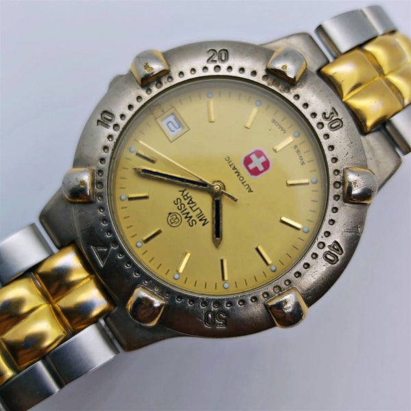 PROJECT TO FIX SWISS MILITARY AUTO GOLD SS MENS DATE WATCH EU SHIP