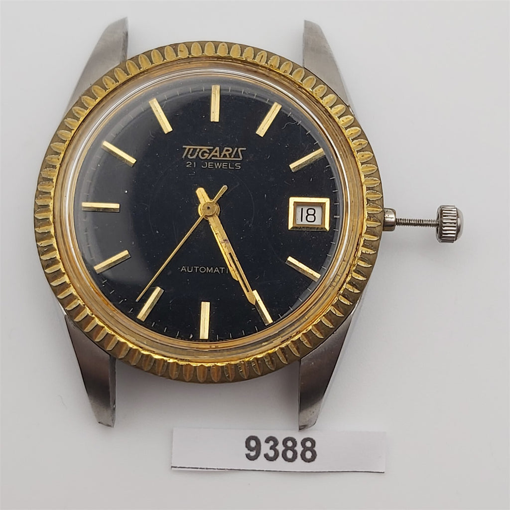 PROJECT TO FIX TUGARIS GOLD SS FLUTED AUTOMATIC ROUND EU SHIP MENS 9388 WATCH