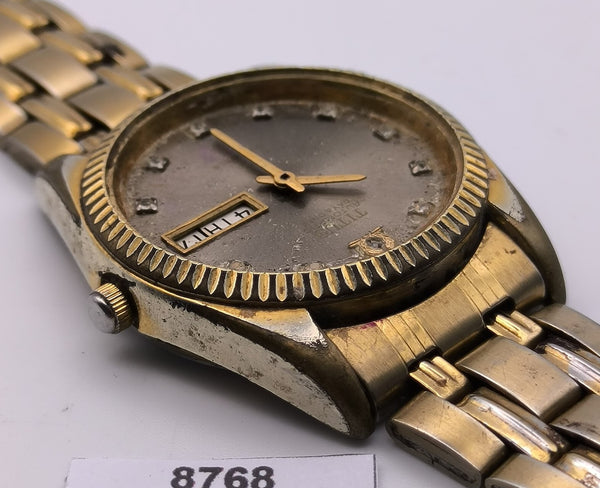 PROJECT TO FIX SOLVIL TITUS COIN RIMMED MENS DAY DATE AUTO GOLD PLATE WATCH 8768