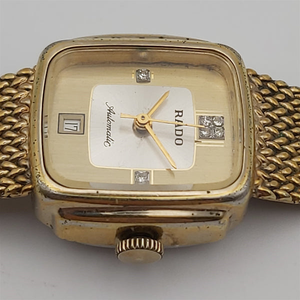 PROJECT TO FIX RADO LADIES CUSHION AUTO GOLD PLATE DATE MESH WATCH EU SHIP 6557