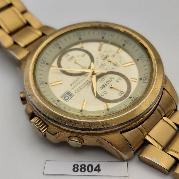 SEIKO 4T57 00C0 GOLD PLATE CHRONOGRAPH MENS DATE EU SHIP SERVICED WATCH 8804