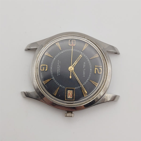 PROJECT FIX WALTHAM GMT ROUND SS POLISHED MANUAL WIND DATE EU SHIP WATCH 9924