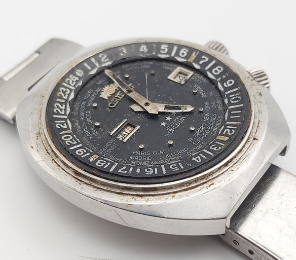 PROJECT FIX ORIENT WORLD DIVER DAY DATE AUTO BLACK SS MENS WATCH EU SHIP 9562