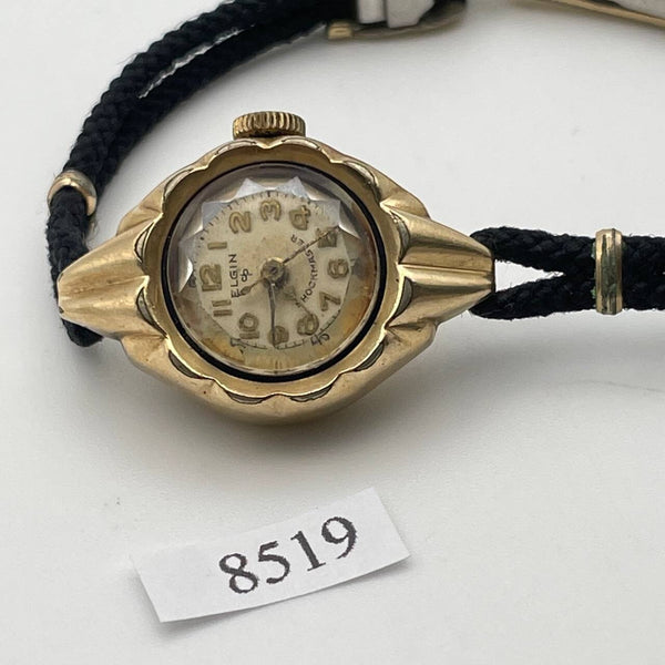 PROJECT TO FIX ART DECO ELGIN GOLD PLATE ARABIC LADIES MANUAL WIND WATCH 8519