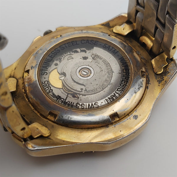 PROJECT TO FIX SWISS MILITARY ARABIC DIAL AUTO GOLD MENS DAY DATE WATCH EU SHIP