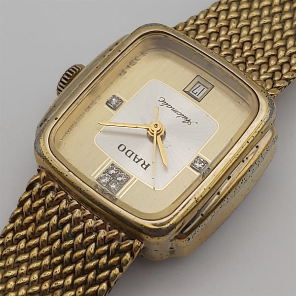 PROJECT TO FIX RADO LADIES CUSHION AUTO GOLD PLATE DATE MESH WATCH EU SHIP 6557