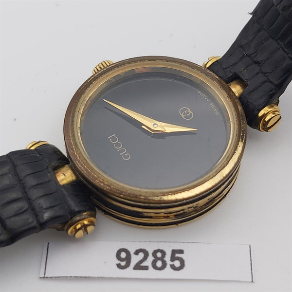 PROJECT TO FIX GUCCI LADIES BLACK DIAL GOLD PLATE WATCH EU SHIP WATCH 9285