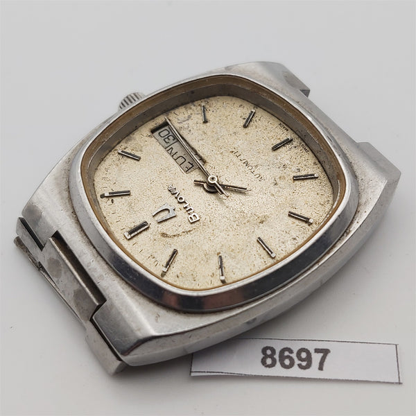PROJECT TO FIX BULOVA SILVER DIAL CUSHION AUTOMATIC DAY DATE SS MENS WATCH B8697