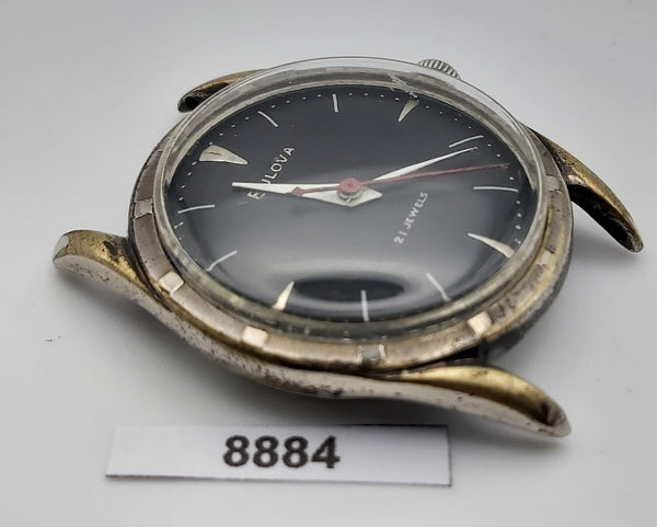 PROJECT TO FIX BULOVA SS BLACK DIAL COIN RIMMED ROUND AUTO MENS WATCH 8884
