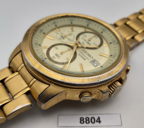 SEIKO 4T57 00C0 GOLD PLATE CHRONOGRAPH MENS DATE EU SHIP SERVICED WATCH 8804