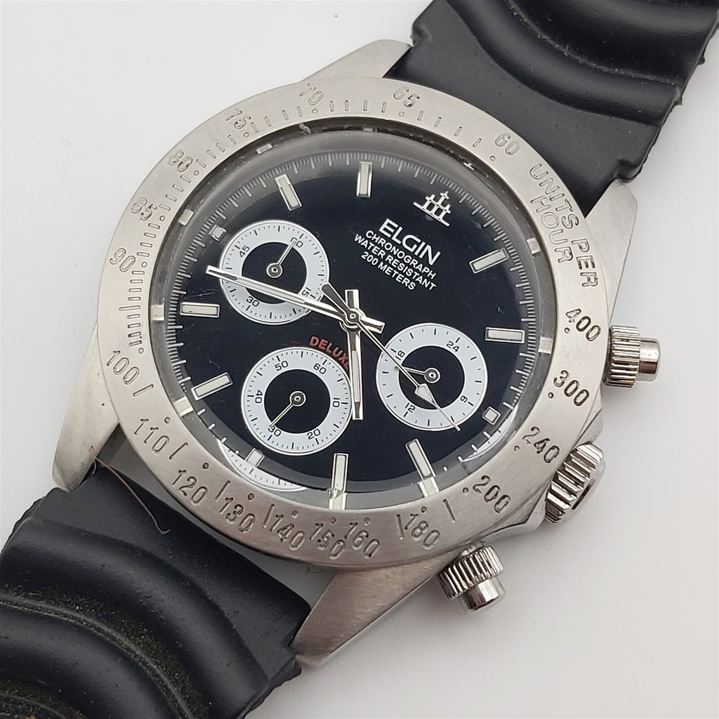 PROJECT TO FIX ELGIN TREASURE BLACK DIAL CHRONOGRAPH MENS SS EU SHIP WATCH