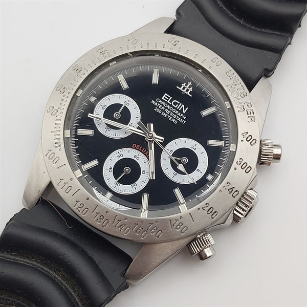 PROJECT TO FIX ELGIN TREASURE BLACK DIAL CHRONOGRAPH MENS SS EU SHIP WATCH