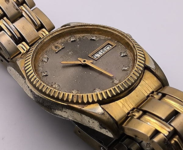 PROJECT TO FIX SOLVIL TITUS COIN RIMMED MENS DAY DATE AUTO GOLD PLATE WATCH 8768