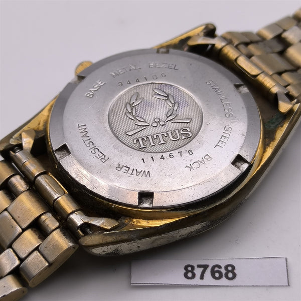 PROJECT TO FIX SOLVIL TITUS COIN RIMMED MENS DAY DATE AUTO GOLD PLATE WATCH 8768