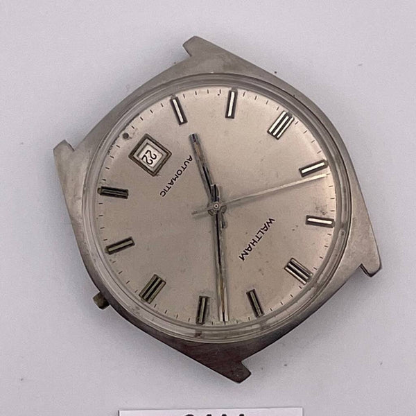PROJECT TO FIX WALTHAM SILVER DIAL AUTO BOTTOM DATE EU SHIP SS MENS WATCH 9414