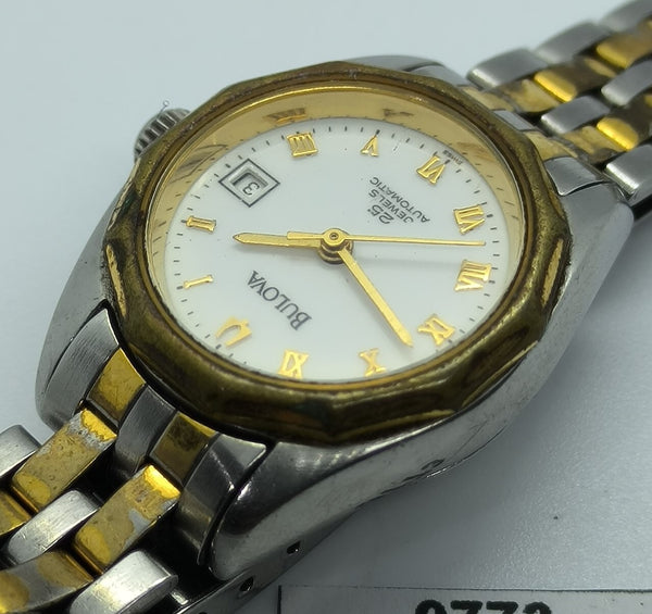 PROJECT TO FIX BULOVA LADIES GOLD DIAL AUTOMATIC GOLD SS DATE WATCH EU SHIP 9773
