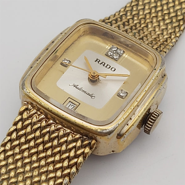 PROJECT TO FIX RADO LADIES CUSHION AUTO GOLD PLATE DATE MESH WATCH EU SHIP 6557