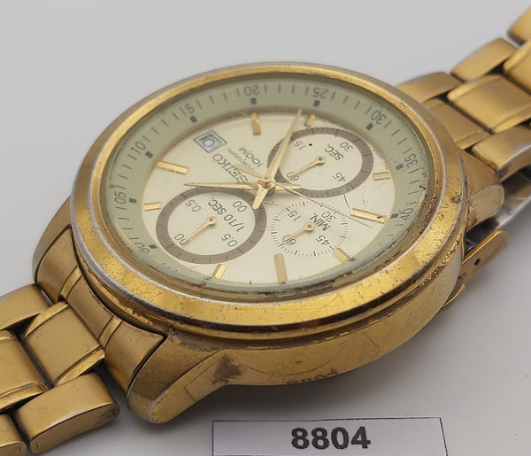 SEIKO 4T57 00C0 GOLD PLATE CHRONOGRAPH MENS DATE EU SHIP SERVICED WATCH 8804