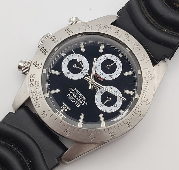 PROJECT TO FIX ELGIN TREASURE BLACK DIAL CHRONOGRAPH MENS SS EU SHIP WATCH