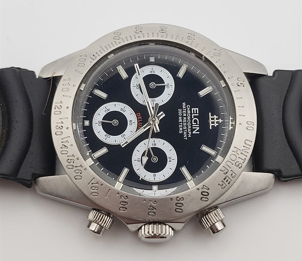 PROJECT TO FIX ELGIN TREASURE BLACK DIAL CHRONOGRAPH MENS SS EU SHIP WATCH