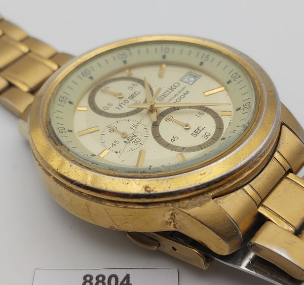 SEIKO 4T57 00C0 GOLD PLATE CHRONOGRAPH MENS DATE EU SHIP SERVICED WATCH 8804