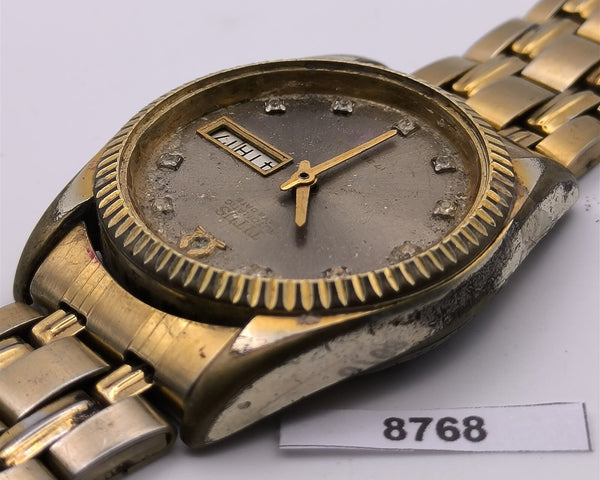 PROJECT TO FIX SOLVIL TITUS COIN RIMMED MENS DAY DATE AUTO GOLD PLATE WATCH 8768