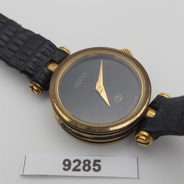 PROJECT TO FIX GUCCI LADIES BLACK DIAL GOLD PLATE WATCH EU SHIP WATCH 9285