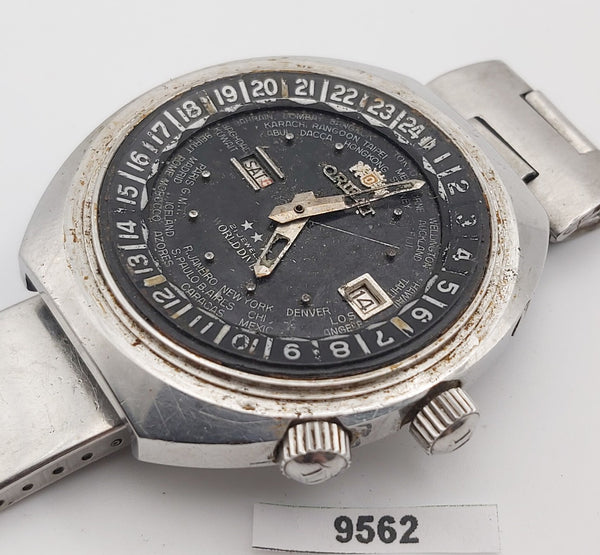 PROJECT FIX ORIENT WORLD DIVER DAY DATE AUTO BLACK SS MENS WATCH EU SHIP 9562