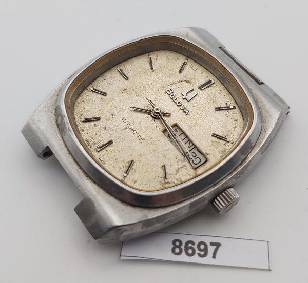 PROJECT TO FIX BULOVA SILVER DIAL CUSHION AUTOMATIC DAY DATE SS MENS WATCH B8697