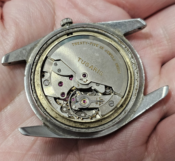 PROJECT TO FIX TUGARIS ROUND THICK LUGS AUTOMATIC DATE EU SHIP MENS WATCH 10259