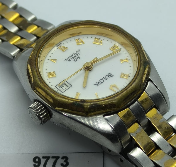 PROJECT TO FIX BULOVA LADIES GOLD DIAL AUTOMATIC GOLD SS DATE WATCH EU SHIP 9773