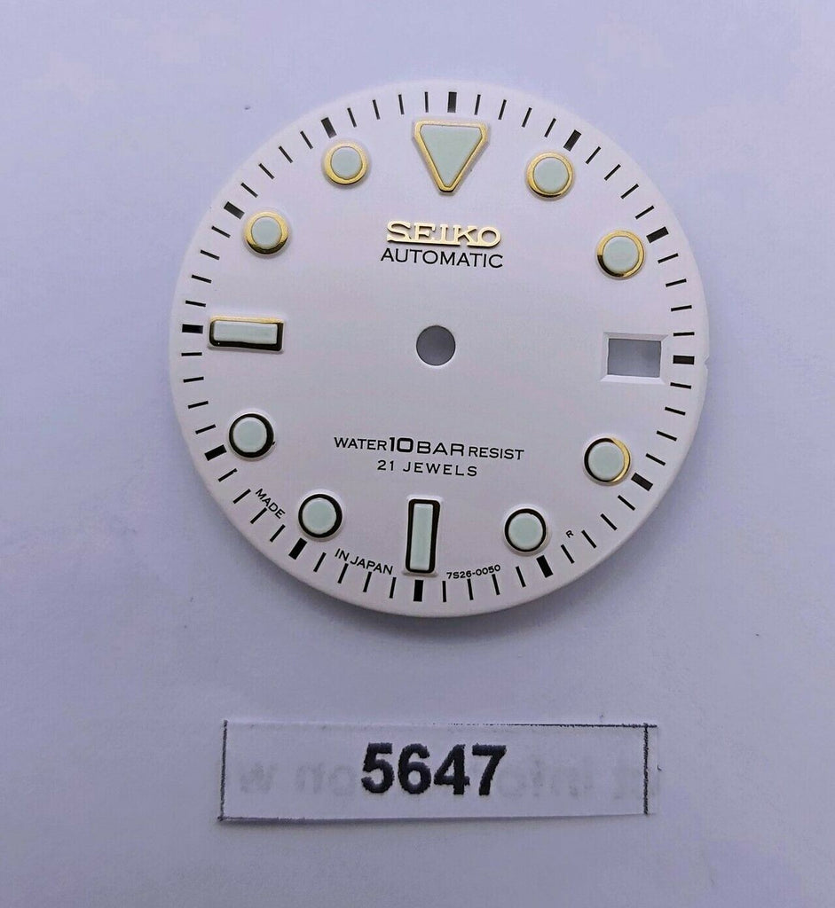 SEIKO WHITE DIAL FOR 7S26 0050 SKX023 DIVERS WATCH GOLD INDEX DATE ONLY 5647