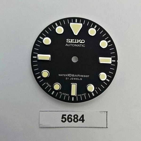 MOD SEIKO DIAL FOR 7S26 0050 10 BAR DIVERS WATCH BLACK NO DATE LUMES BVT5684