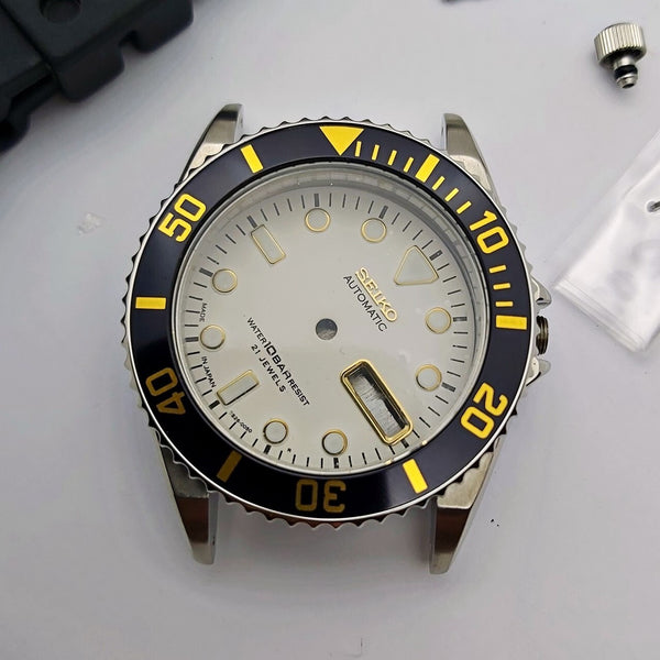 NEW AF SEIKO 7S26 0050 SKX023 WHITE KIT CASE BEZEL GLASS CROWN STRAP DIAL HANDS