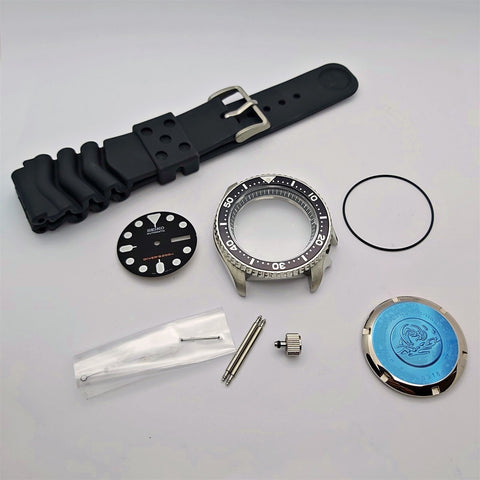 NEW AF SEIKO 7S26 0020 SKX007 BLACK KIT CASE BEZEL GLASS CROWN STRAP DIAL HANDS