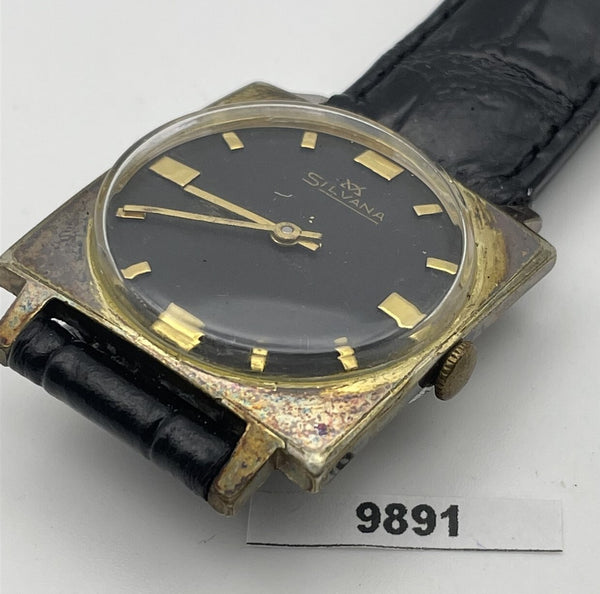 USED SILVANA MENS MANUAL WIND MOVEMENT CUSHION DRESS WATCH 9891