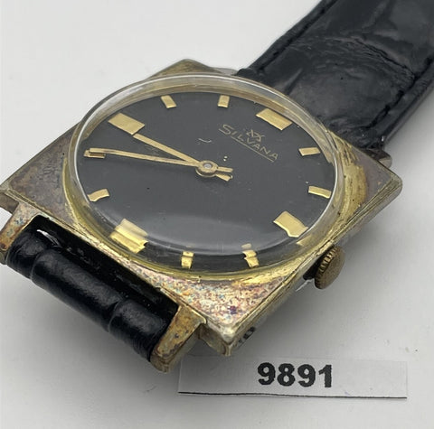 USED SILVANA MENS MANUAL WIND MOVEMENT CUSHION DRESS WATCH 9891