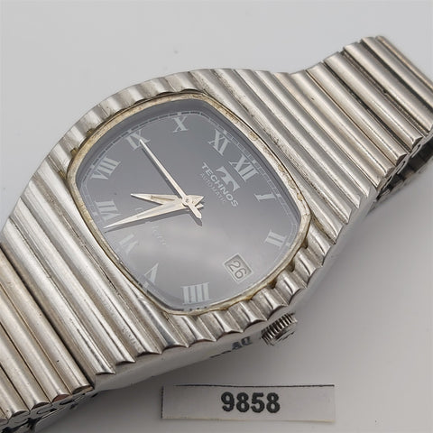 PROJECT TO FIX TECHNOS SS CYCLONE ROMAN DIAL DATE AUTOMATIC MENS WATCH 9858