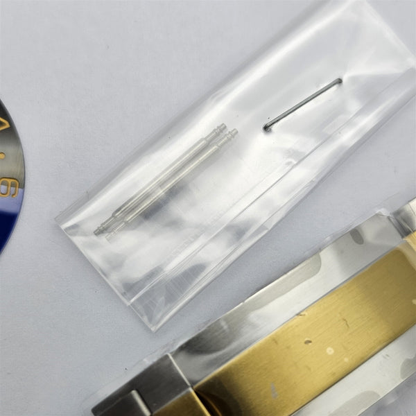 NEW AF SEIKO LEX GMT BLUE BLACK SS GOLD KIT CASE BEZEL GLASS CROWN STRAP DIAL 