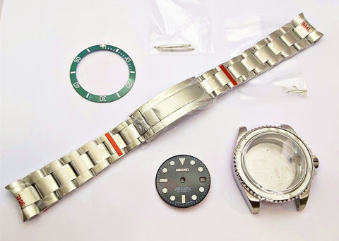 NEW AF SEIKO LEX SUBMARINE GREEN BLK KIT CASE BEZEL GLASS CROWN STRAP DIAL HAND