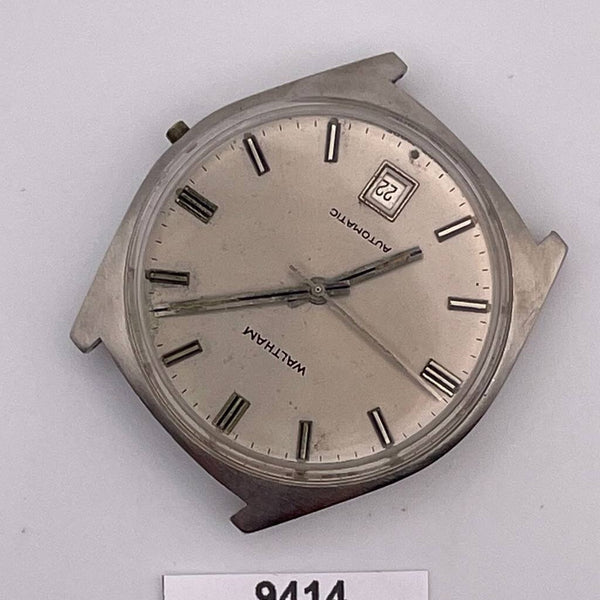 PROJECT TO FIX WALTHAM SILVER DIAL AUTO BOTTOM DATE EU SHIP SS MENS WATCH 9414