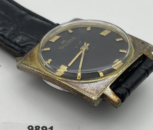USED SILVANA MENS MANUAL WIND MOVEMENT CUSHION DRESS WATCH 9891