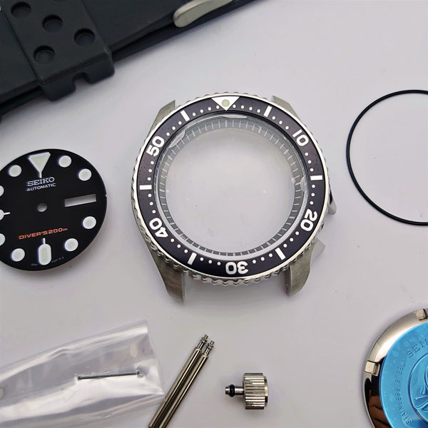 NEW AF SEIKO 7S26 0020 SKX007 BLACK KIT CASE BEZEL GLASS CROWN STRAP DIAL HANDS
