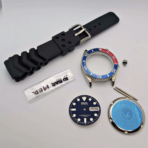 NEW AF SEIKO 7S26 0050 SKX023 PEPSI KIT CASE BEZEL GLASS CROWN STRAP DIAL HANDS