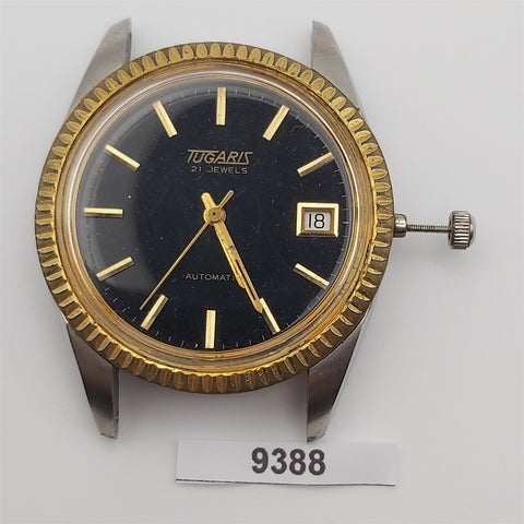 PROJECT TO FIX TUGARIS GOLD SS FLUTED AUTOMATIC ROUND EU SHIP MENS 9388 WATCH