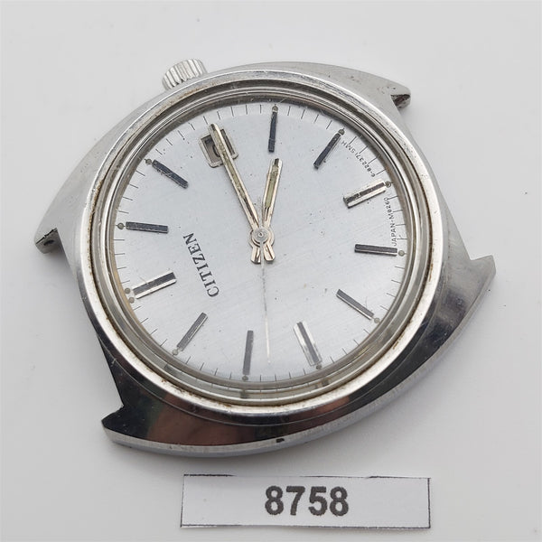 PROJECT FIX CITIZEN SILVER DIAL MANUAL WIND ROUND THICK LUGS DATE WATCH 8758